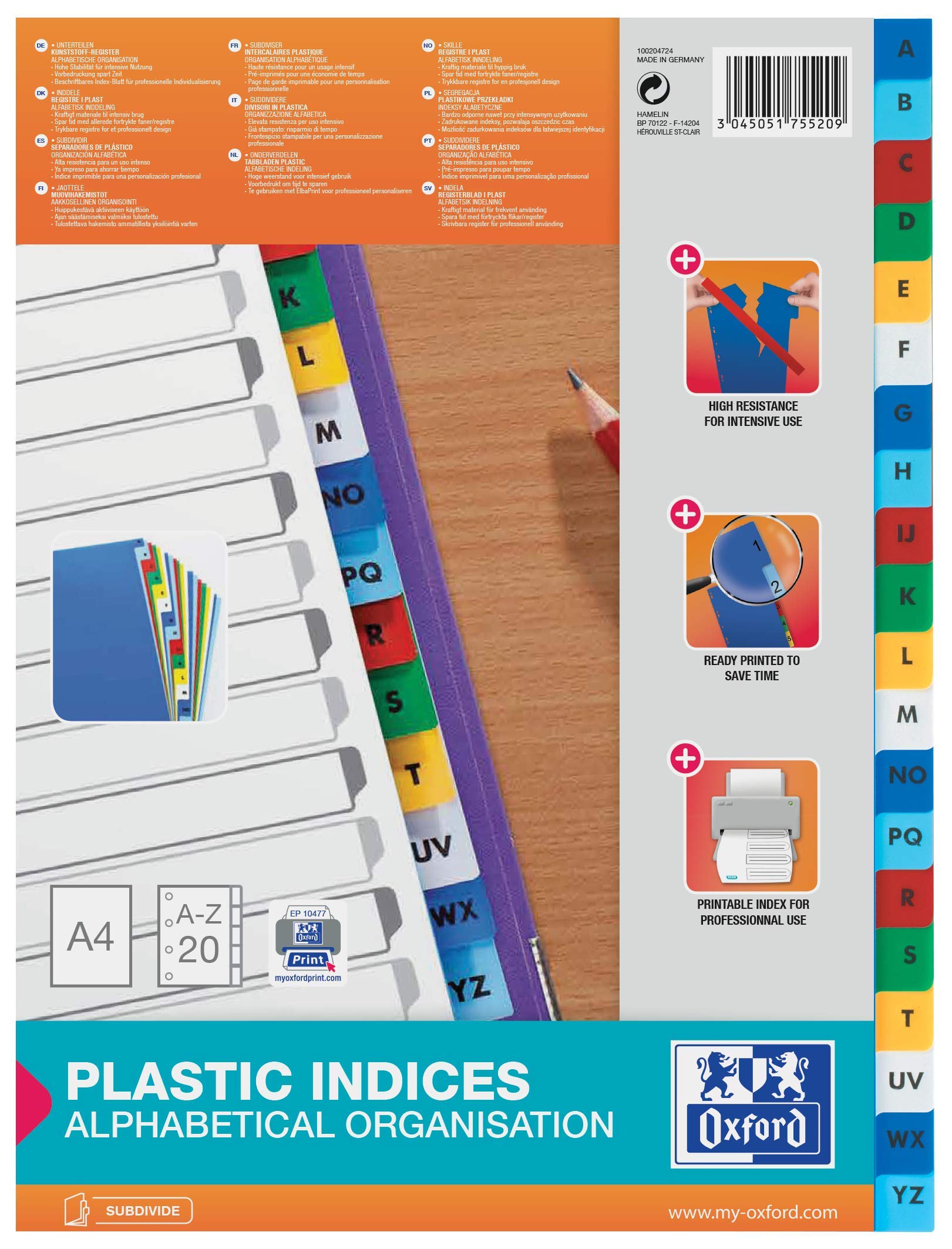 Elba A4 Colour Polypropylene Index A-Z Assorted M17552020, Pack Size [ 1 ] SKU BX75520