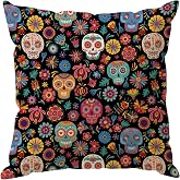 ZAEW Sugar Skull Day of The Dead Throw Pillow Covers Home Decor 18x18In | Dia De Los Muertos Mexican Set of 1 Invisible Zipper Pillow Cases for Home Sofa Couch Outdoor Holiday Decorations