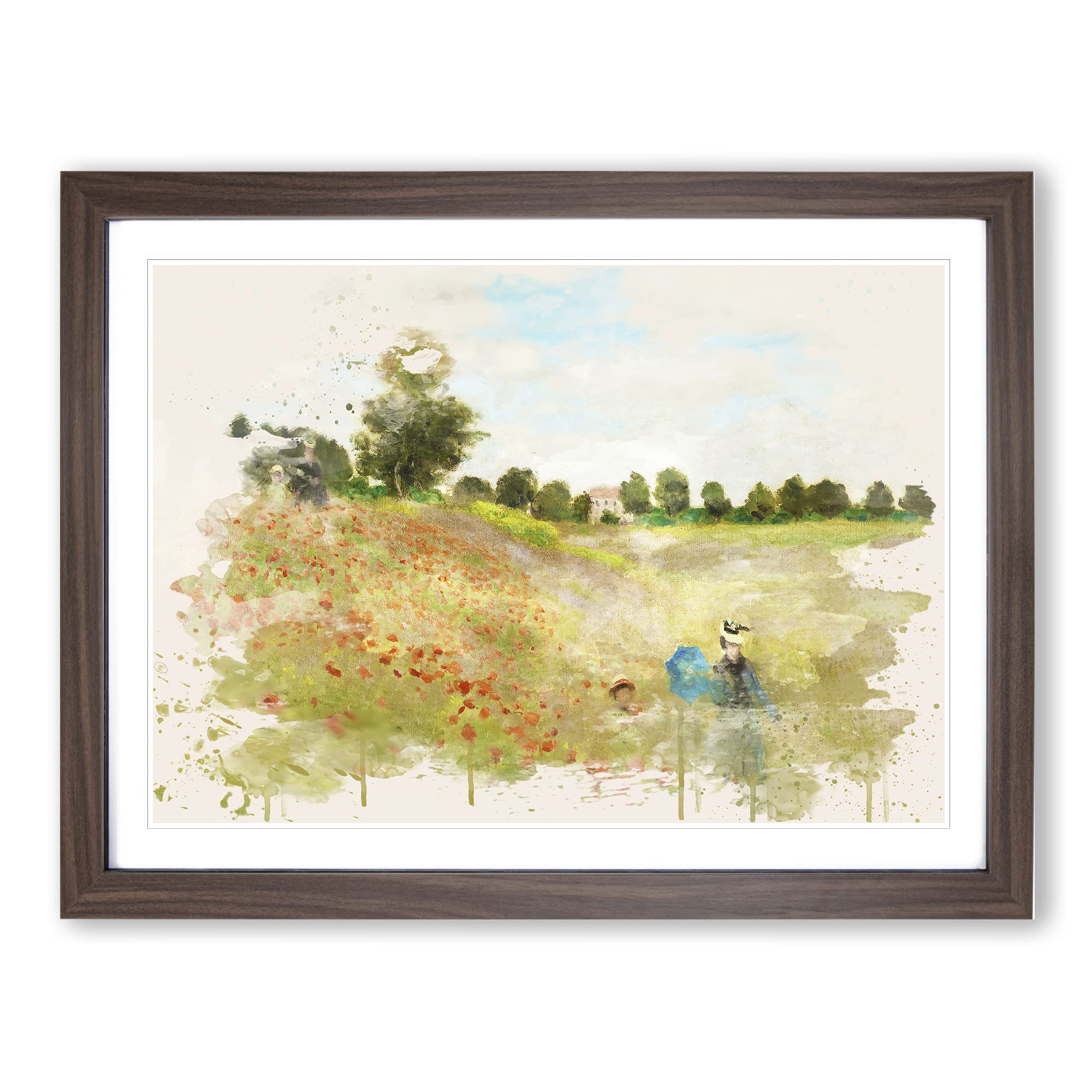 Claude Monet PModern OPpy Field Modern FC Framed Wall Art Print, Ready to Hang Picture for Living Room Bedroom Home Office Décor, Walnut A3 (46 x 34 cm)