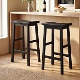 JORZIK Bar Stools Set of 2, 24 Inch Counter Height Kitchen Stool with Footrest, Heavy Duty 330 lbs Capacity, Sturdy &amp; Space-Saving Bamboo Seat for Kitchen,Dining Room, Bar (Black)