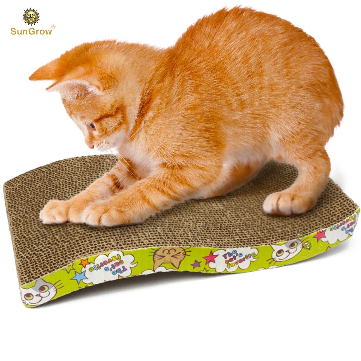 SunGrow Scratcher Toy for Cats Meow Scratch Board with a Curved Wave Design - Satisfy Your kitty's Natural Scratching Instinct - Save Your Furniture - Made of Environmental Friendly Material