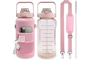 Chokoter Half Gallon Water Bottle with Sleeve, 64OZ Motivational Water Bottle with Straw & Time Marker, BPA Free Leakproof Gym for Sport Workout