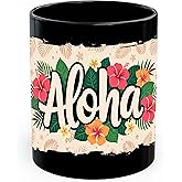Aloha Ceramic Coffee Mug 11oz Hawaiian Tropical Island Vibes - Tea Coffee Mug with Comfortable Grip - Unique Fun Gift Cup for Office or Home - Vibrant Long-Lasting Print ID45211