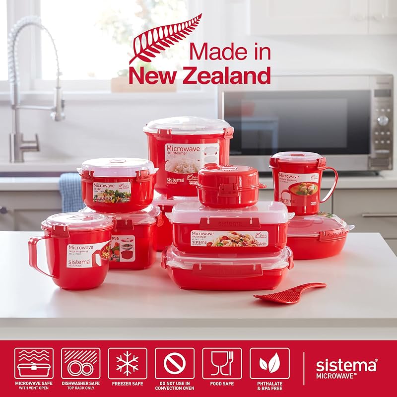 recipiente para sopa mediano para microondas | Recipiente para alimentos apto para microondas | 656 ml | Sin BPA | Rojo| 3 unidades