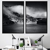 2 Piece Framed Canvas Wall Art Black and White Scenery Canvas Prints Home Artwork Decoration for Living Room,Bedroom - 16