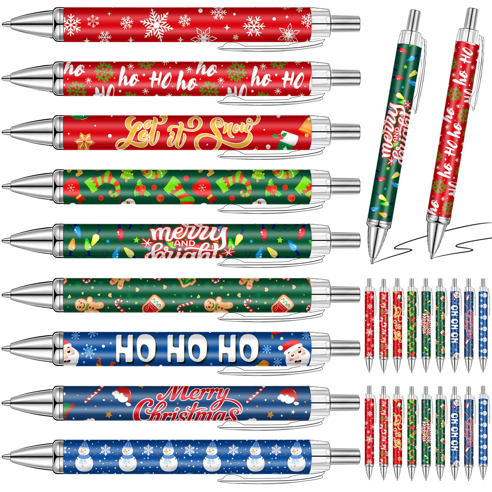 Tenare 27 Pcs Christmas Retractable Pen Christmas Pens with Black Ink Santa Claus Xmas Trees Snowman Gingerbread 1 mm Ballpoint Pen for Xmas Festive Gift School Office Supplies(Classic Style)