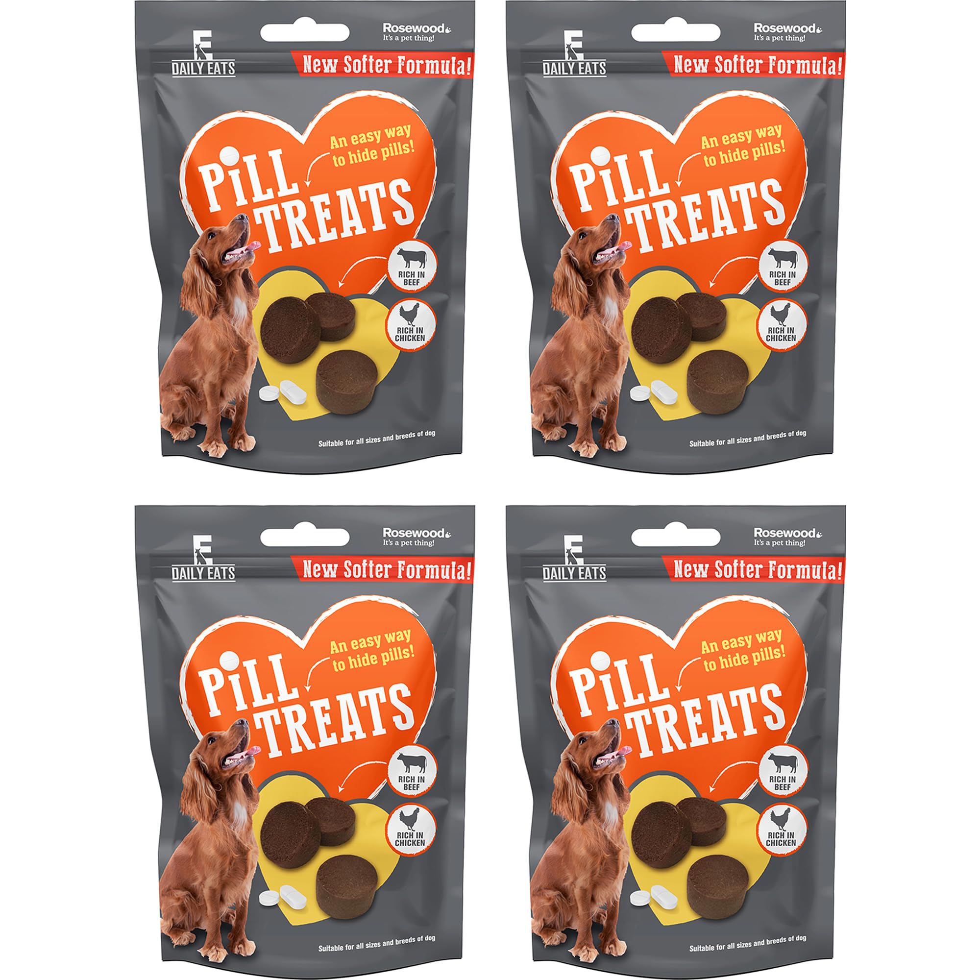 Pill Pockets for Dogs Bundle (4x80g) - Beef Flavoured Pill Assist for Small/Large Dogs, Grain Free, Pill Treats + Koala Pets Dog Poo Bags
