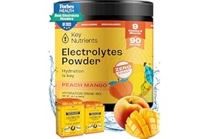 KEY NUTRIENTS Multivitamin Electrolytes Powder No Sugar - Tropical Peach Mango Electrolyte Powder - Endurance & Energy Supplement - Hydration Powder - No Calories - 90 Servings - Made in USA