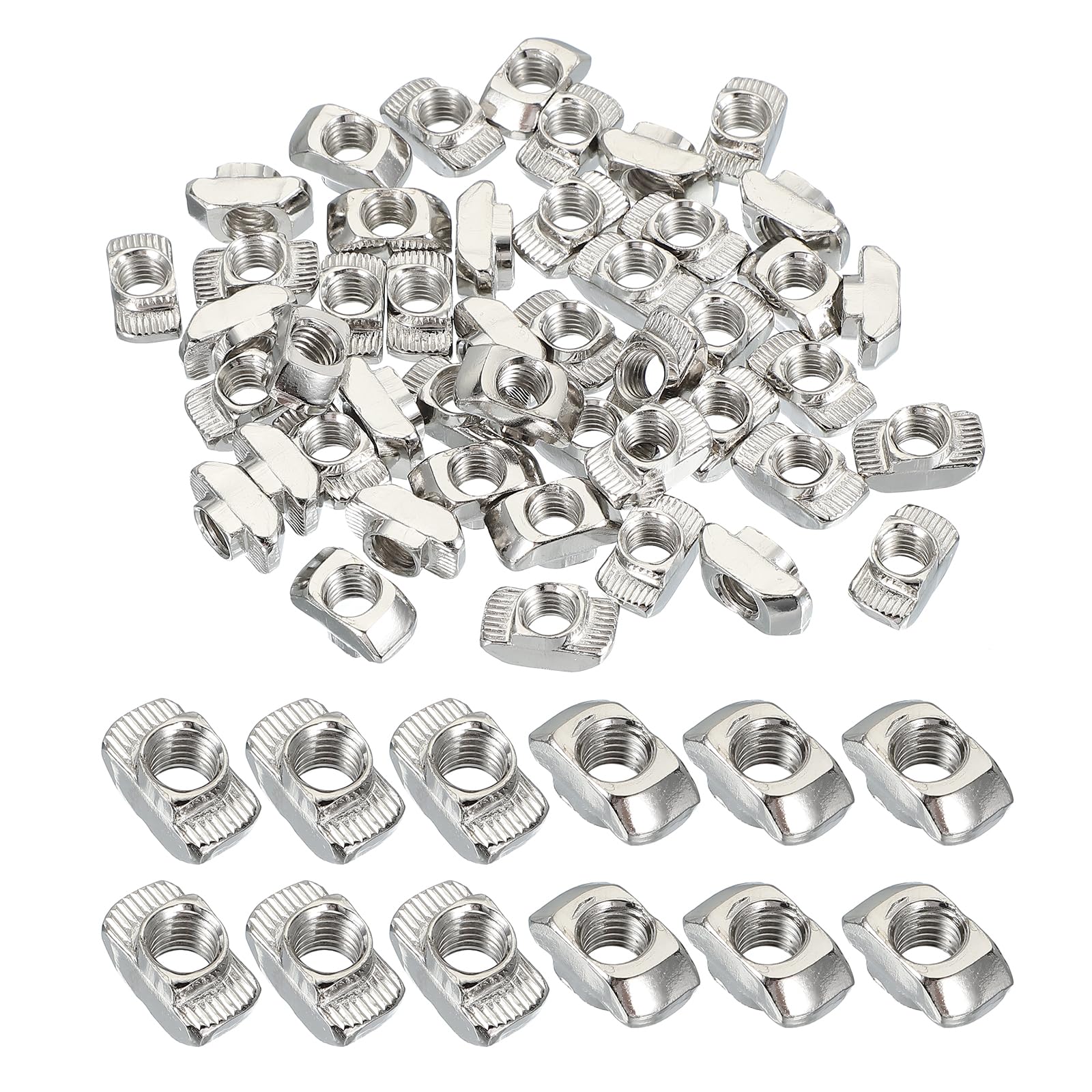 PATIKIL 4545 Series M8 t Nuts, 50pcs t Slot Nut Hammer Head Fastener Nut, Nickel Plated Carbon Steel Nut for Aluminum Profile l Silver