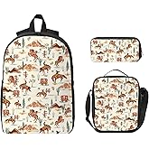 Western School Backpack Kids Girls Boys Teens 3PCS Bookbag with Lunch Box Pencil case Set Lightweight Bag