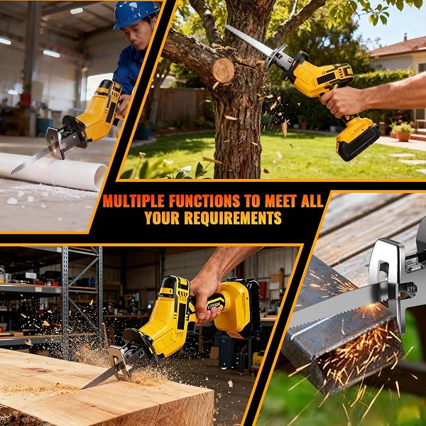 CORDLESS RECIPROCATING SAW: VARIABLE SPEED, TOOL-FREE BLADE CHANGE ELECTRIC SAWS – INCLUDES 2 BATTERIES, CHARGER, 4 SAW BLADES – SUITABLE FOR METAL/PVC CUTTING AND WOOD TRIMMING