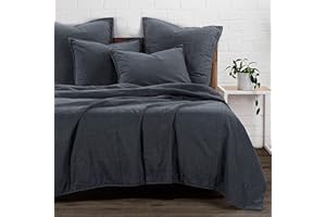 H HIEND ACCENTS HiEnd Accents Stonewashed Cotton Canvas Coverlet, Twin Size, Charcoal Solid Color, Rustic Traditional Farmhouse Style Luxury Bedding, Lightweight Bed Cover