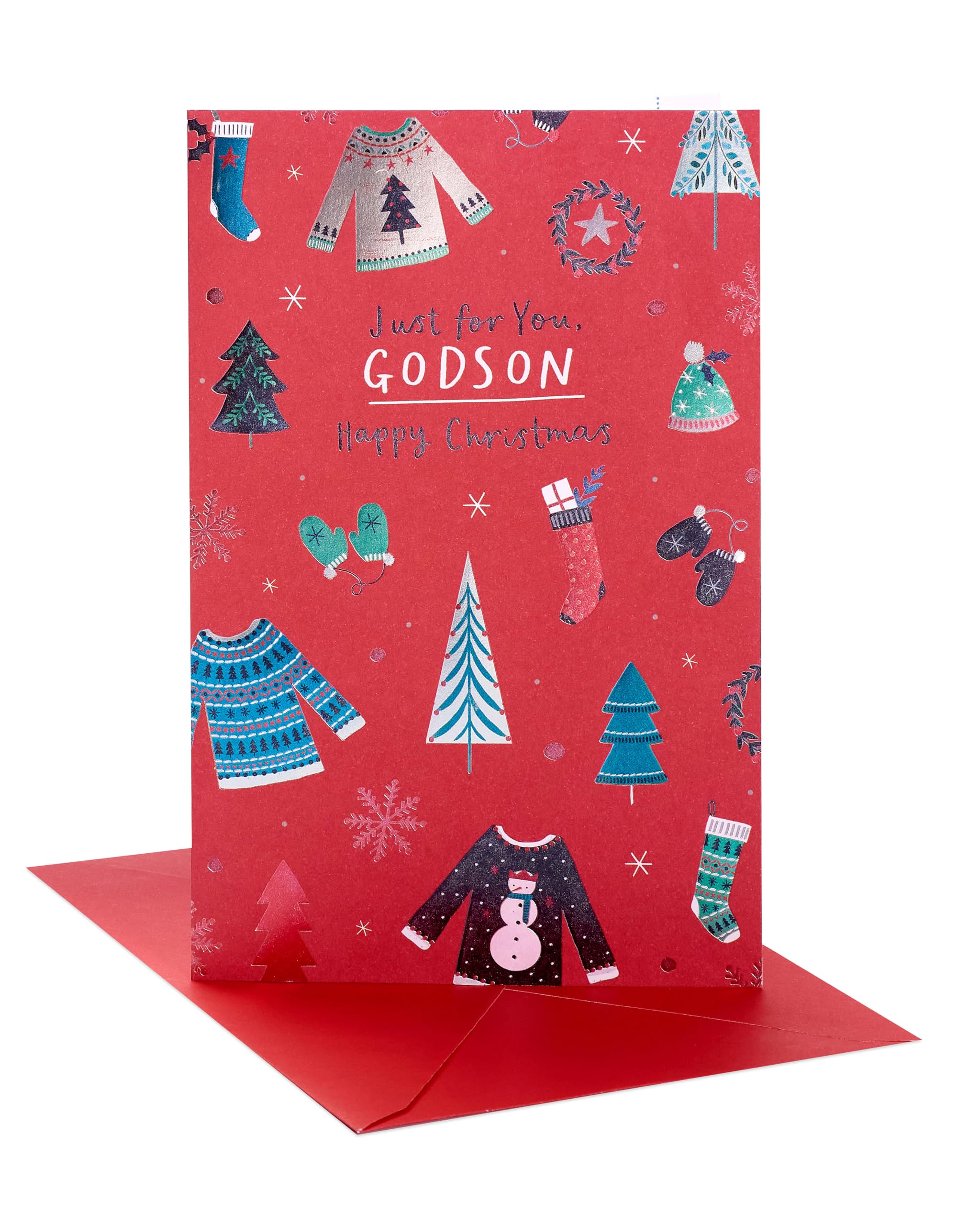 UK Greetings Christmas Card for Godson - Jumpers Design