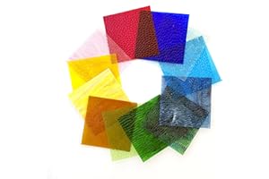 GONGWANTON 12 Sheets Transparent Stained Glass, 6x6 Inch Multi-Color Textured Glass for DIY Mosaic, Tiffany Style, Suncatchers, Windows, Lamps & Crafts – Red, Blue, Green, Yellow, Brown, Pink, Amber & More