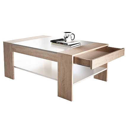 Newroom Couchtisch Wohnzimmertisch Weiß Holz Sonoma Eiche Braun
