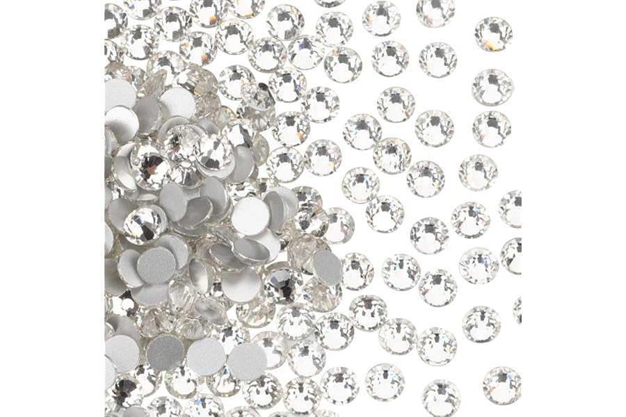 Jollin 1440pcs Glue Fix Crystal Flatback Rhinestones Glass Diamantes Gems for Nail Art Crafts Decorations Clothes Shoes 4.8mm (ss20, Crystal)