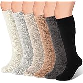 Geyoga 6 Pairs Knee High Cozy Fuzzy Socks for Women Soft Warm Long Plush Winter Long Socks for Winter Valentines Day Gifts