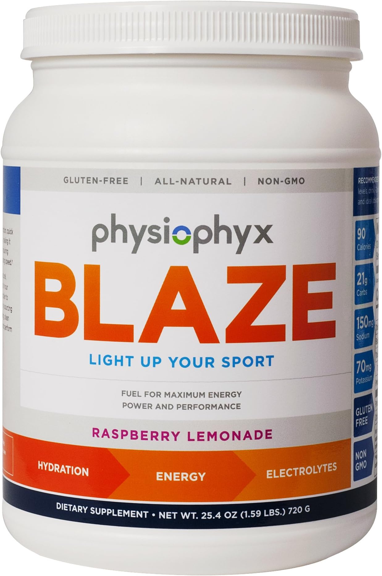 PhysioPhyx Blaze Endurance Drink Mix - Electrolyte Powder, Pre Workout & During Workout Powder Sports Hydration & Energy, Gluten Free, Non Dairy, Vegan, Non GMO, Raspberry Lemonade, 2 lb, 30 Servings