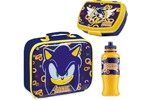 SONIC THE HEDGEHOG Kids Lunch Box 3 Piece Set Insulated Lunch Bag Snack Box 430ml Water Bottle BPA Free School Travel Official Merchandise