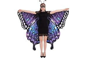 Tibeha Halloween Butterfly Wings for Women - Double-Sided Printing Costume Adult Cape with Mask and Antenna Headband