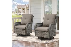 Belord Outdoor Swivel Rcoker Patio Chairs - Outdoor Swivel Patio Chairs Set of 2 Wicker Chair Patio Furniture Sets with Covered Cushion for Porch Deck Balcony Garden, Gray