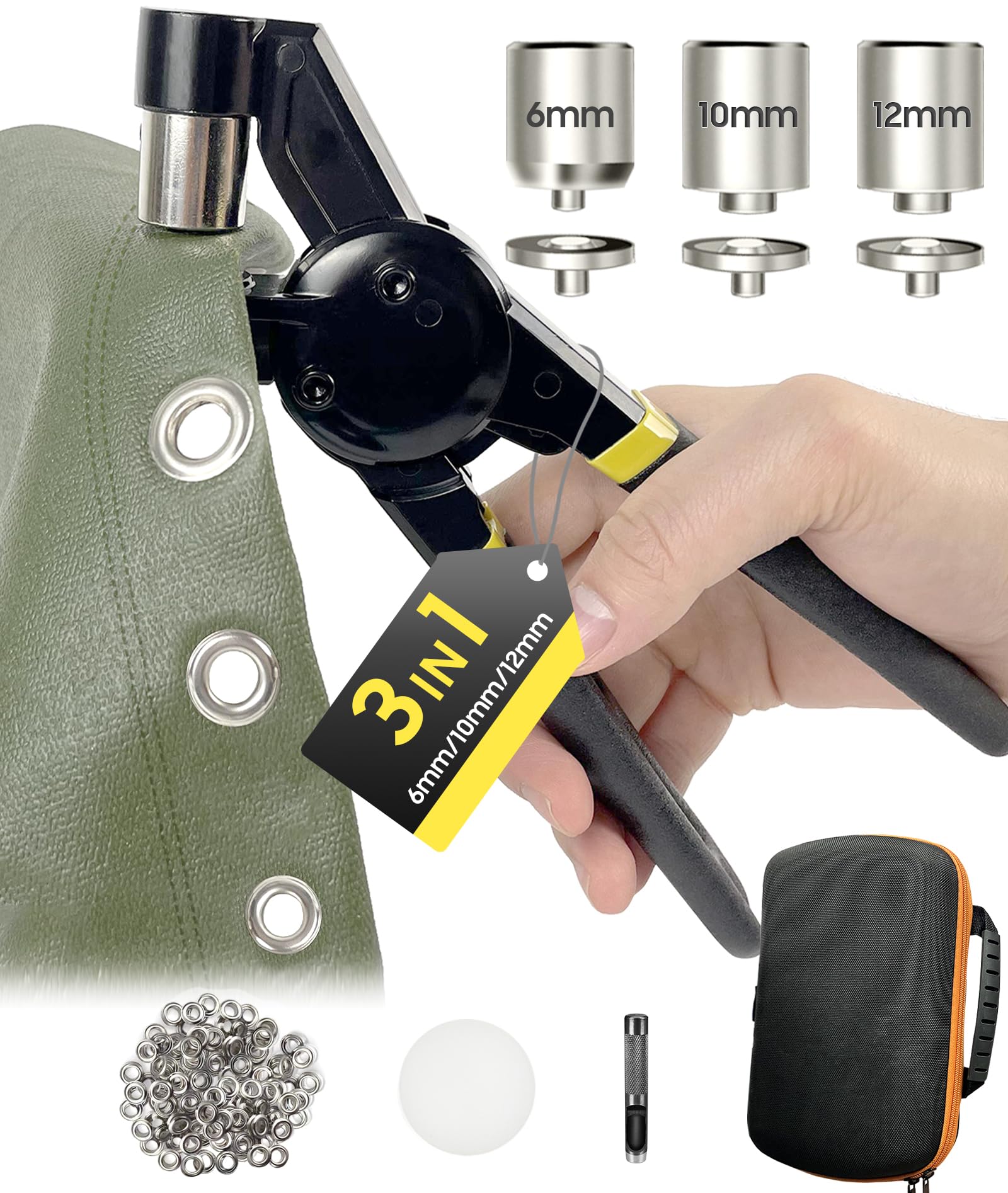 Photo 1 of HAPDEN Grommet Tool Kit 1/2 1/4 3/8 Multi-Size Hole Punch, 608 Pcs Heavy Duty Grommets Tool Kit, Eyelets and Grommets for Tarps, Fabric Rings, Leather, Tents, Vinyl, Canvas and so on