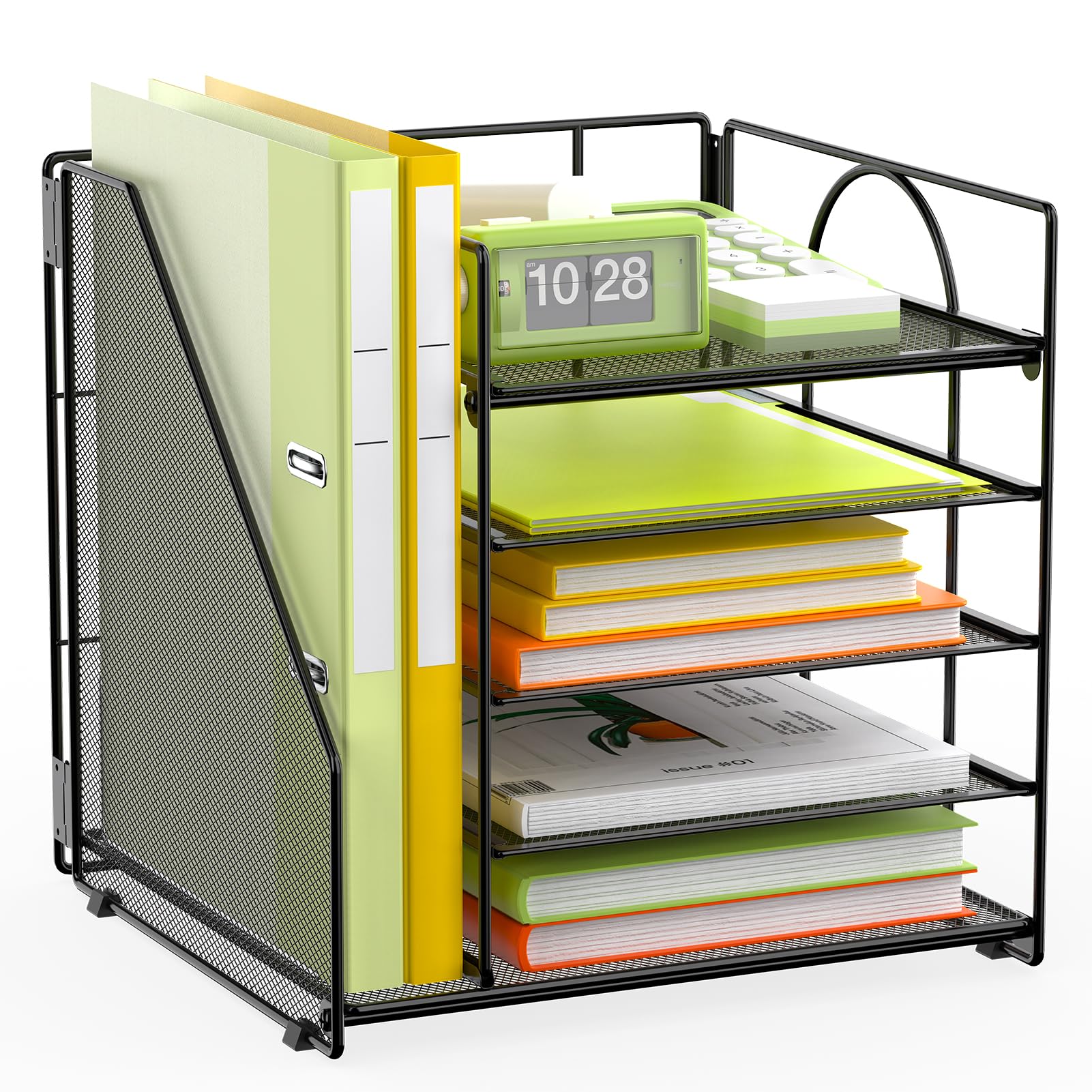 Photo 1 of VETUZA 5 Tier Desk Organizer with Vertical File Holder, Desktop File Organizer for Office Home School, Black