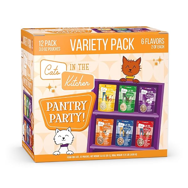 WERUVA CATS IN THE KITCHEN, PANTRY PARTY POUCH VARIETY PACK IN GRAVY CAT FOOD, 3OZ POUCH (PACK OF 12)