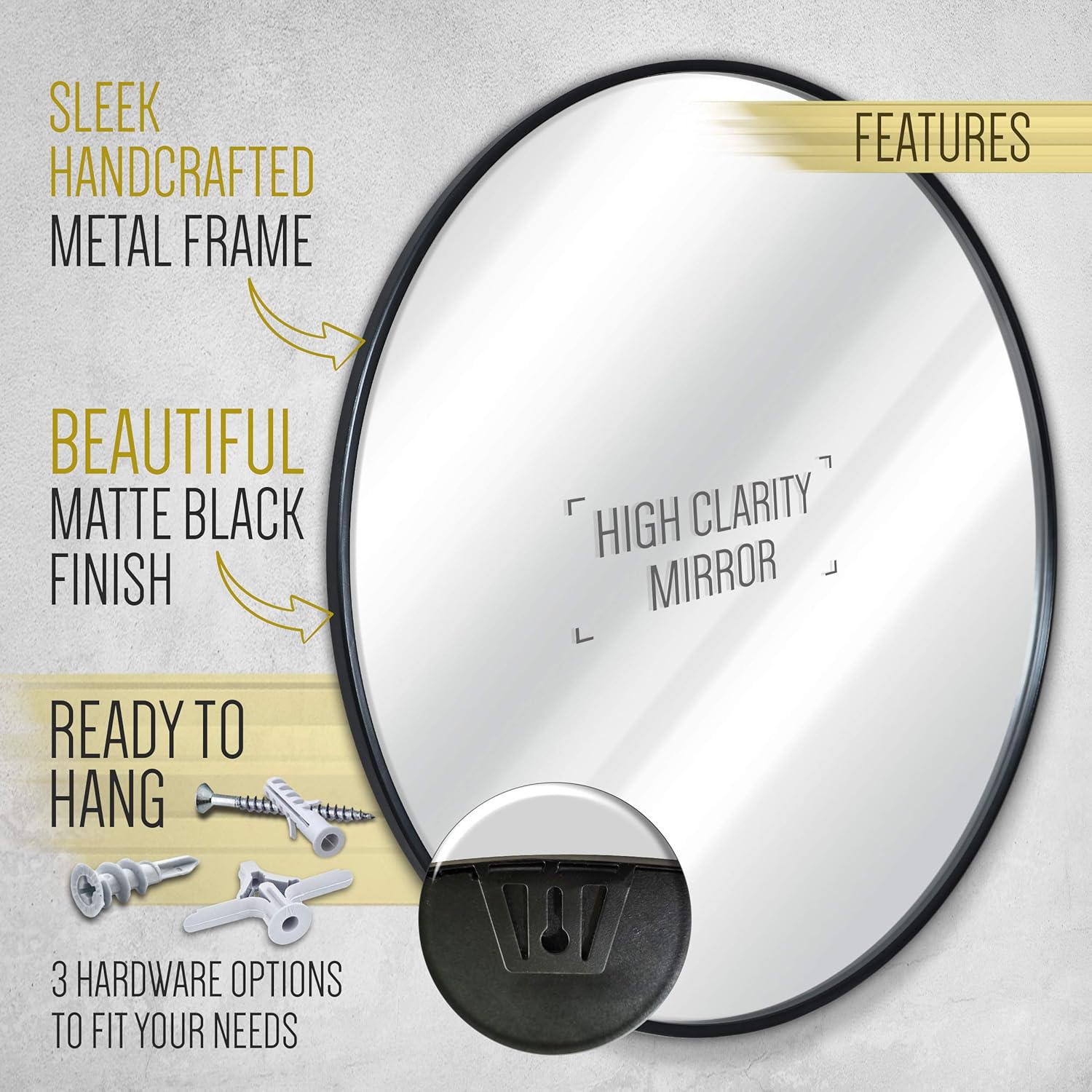 Black Round Wall Mirror - 24 Inch Large Round Mirror, Rustic Accent Mirror For Bathroom, Entry, Dining Room, & Living Room. Metal Black Round Mirror For Wall, Vanity Mirror Large Circle Wall Mirror: Home & Kitchen