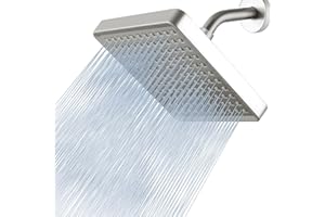 Voolan High Pressure Rain Shower Head - Luxury Modern Look - The Adjustable Replacement For Your Bathroom Showerhead - 6" Square High Flow Pressure Boosting Showers (Brushed Nickel)