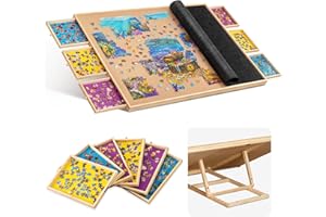 Becko US 2000-Piece Tilting Puzzle Board with Cover & 6 Colorful Drawers, Jigsaw Puzzle Table with Built-in Easel/Stand, Adjustable Puzzle Tables with Storage for Adults, with Premium Flannel Tabletop