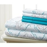 Queen Size Bed Sheets Set Deep Pockets - 6PC Floral Ultra Soft Microfiber Bed Sheets - Easy to Clean, 90 Thread Count Sheets Includes 1 Fitted, 1 Flat, 2 Pillowcases (Turquoise Medallion)