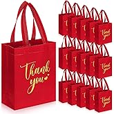 Sweetude 30 Pcs Thank You Gift Bags with Handles Bulk Reusable Goodie Bag Non Woven Foldable Handbag for Christmas Wedding Bridesmaid Gifts(10 x 8 x 4 Inch,Burgundy)