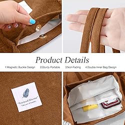 Women Corduroy Tote Bag, Shoulder Purses for Office