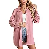 Womens Button Down Shirts Oversize Casual Boyfriend Long Sleeve Button Up Shirt Women Plus Size Blouses Tops with Pocket