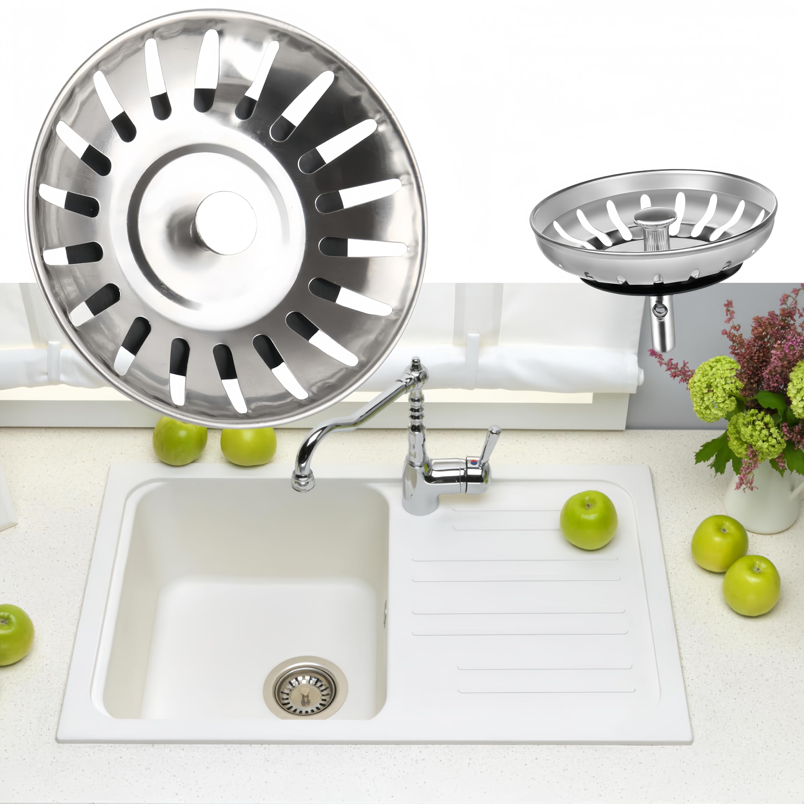 Strainer Basket, Blanco Strainer Basket, Stainless Steel, Sink Strainer Basket, Universal Sink 80 mm, Strainer Basket Drain Plug Stainless Steel Sink Plug Sink Strainer