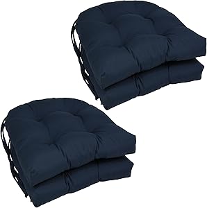Blazing Needles Solid Twill U-Shaped Tufted Chair Cushions (Set of 4), 16", Navy
