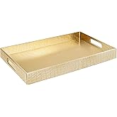 Home Redefined 17.5"x12" Gold Glossy Crocodile Faux Leather Serving Tray Beautiful Modern Elegant Decorative Tray with Handles Ottoman Coffee Table Tray for All Occasion's