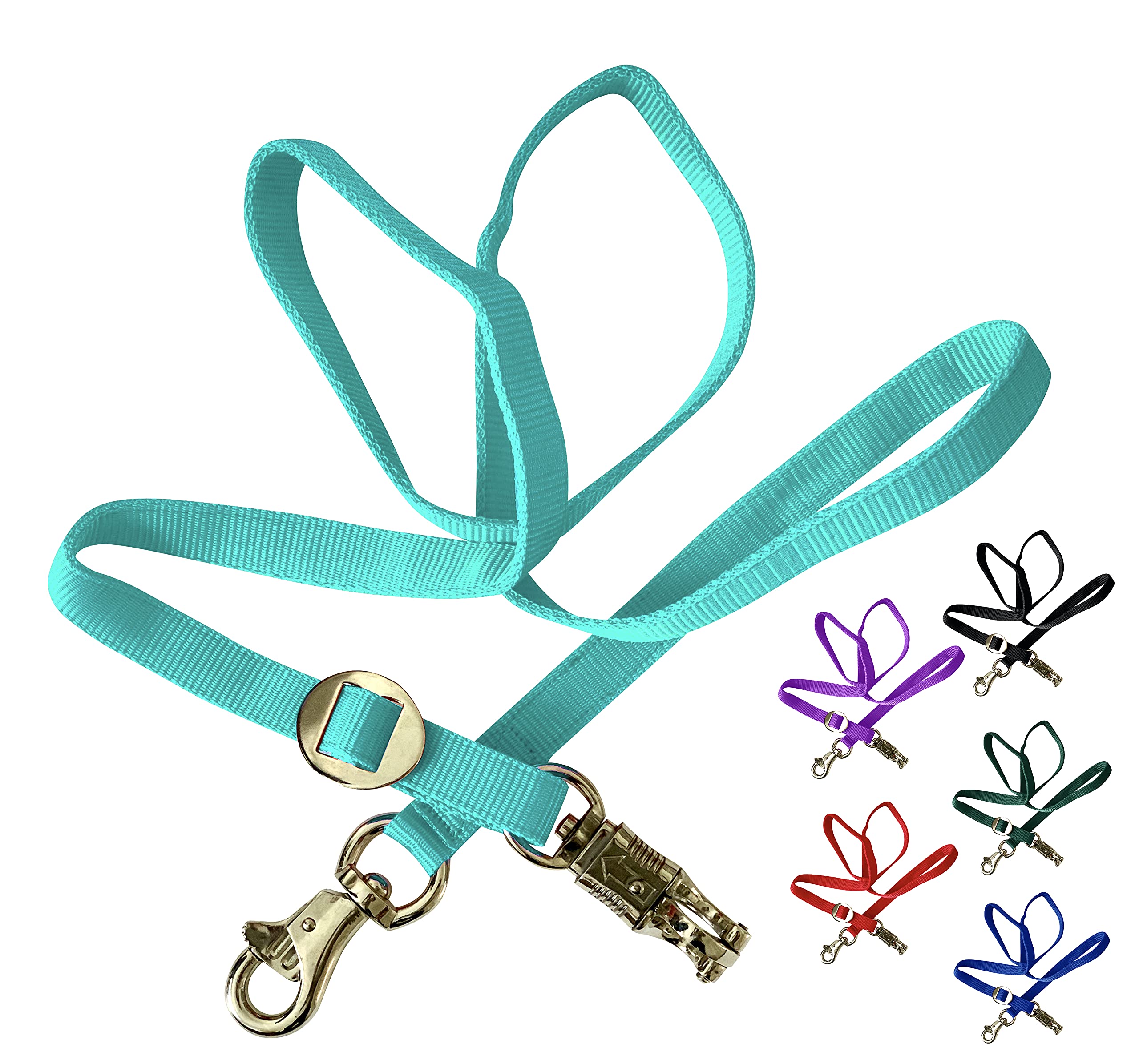 Majestic Ally Double Thick 36" to 72" Trailer Tie for Horse Haulage, Cross tie with Adjustable Buckle, Panic Snap and Bull Snap – 1" Wide by 36" to 72" Long (Turquoise)