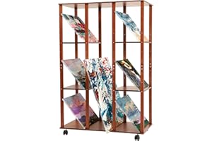 VISWIN Extra-Large Art Storage Rack with Wheels - Adjustable Wooden Drying & Display Rack for Canvas, Panels, Prints & Artworks, Multi-Tier Art Organizer for Studios & Galleries – Walnut