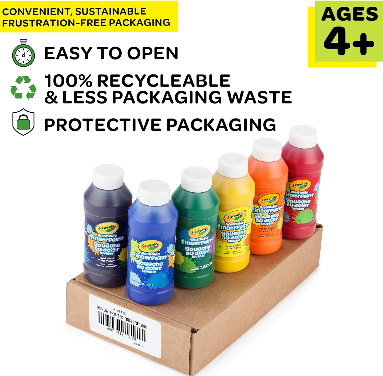 Crayola Washable Finger Paints, Stocking Stuffers for Toddlers & Kids, 6 Count: Toys & Games