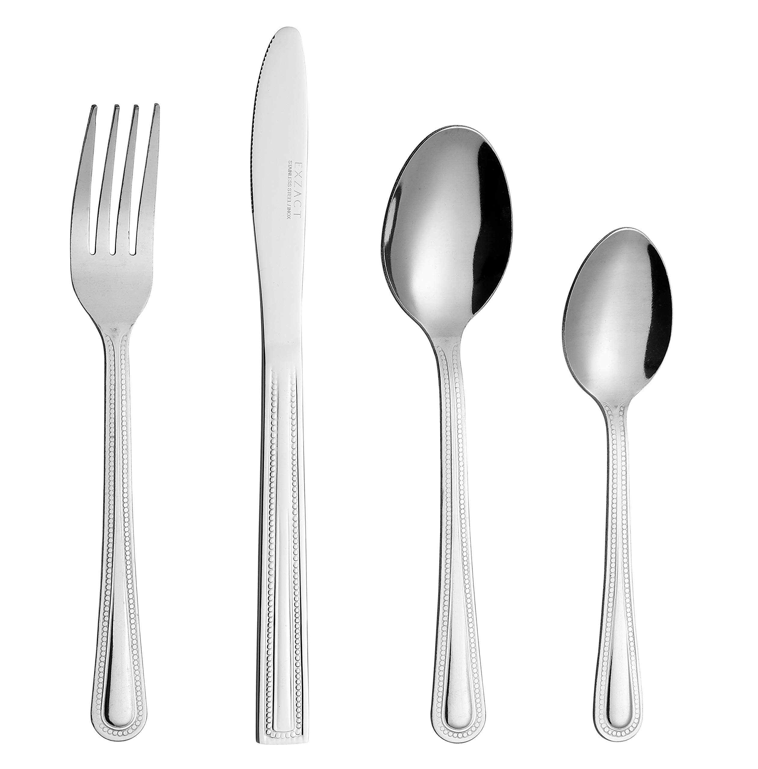 EXZACT Cutlery Set 24 PCS/Stainless Steel Flatware, Dinner Knife x 6, Dinner Fork x 6, Table Spoon x 6, Tea Spoon x 6 - Service For 6 - For Everyday Use, Simple Sturdy, Durable