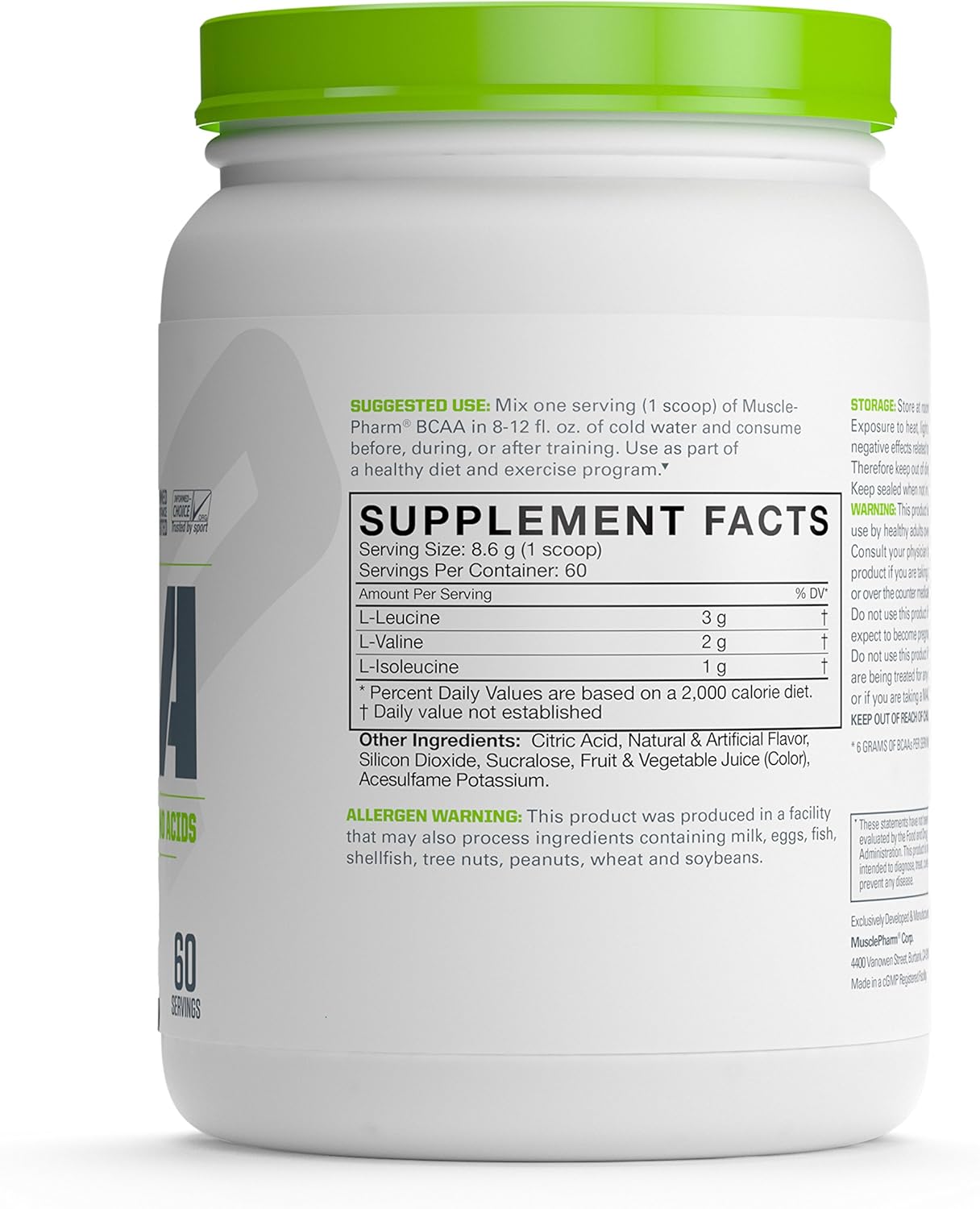 MusclePharm Essentials BCAA Powder, Post-Workout Recovery Drink, Fruit Punch, 60 Servings: Health & Personal Care