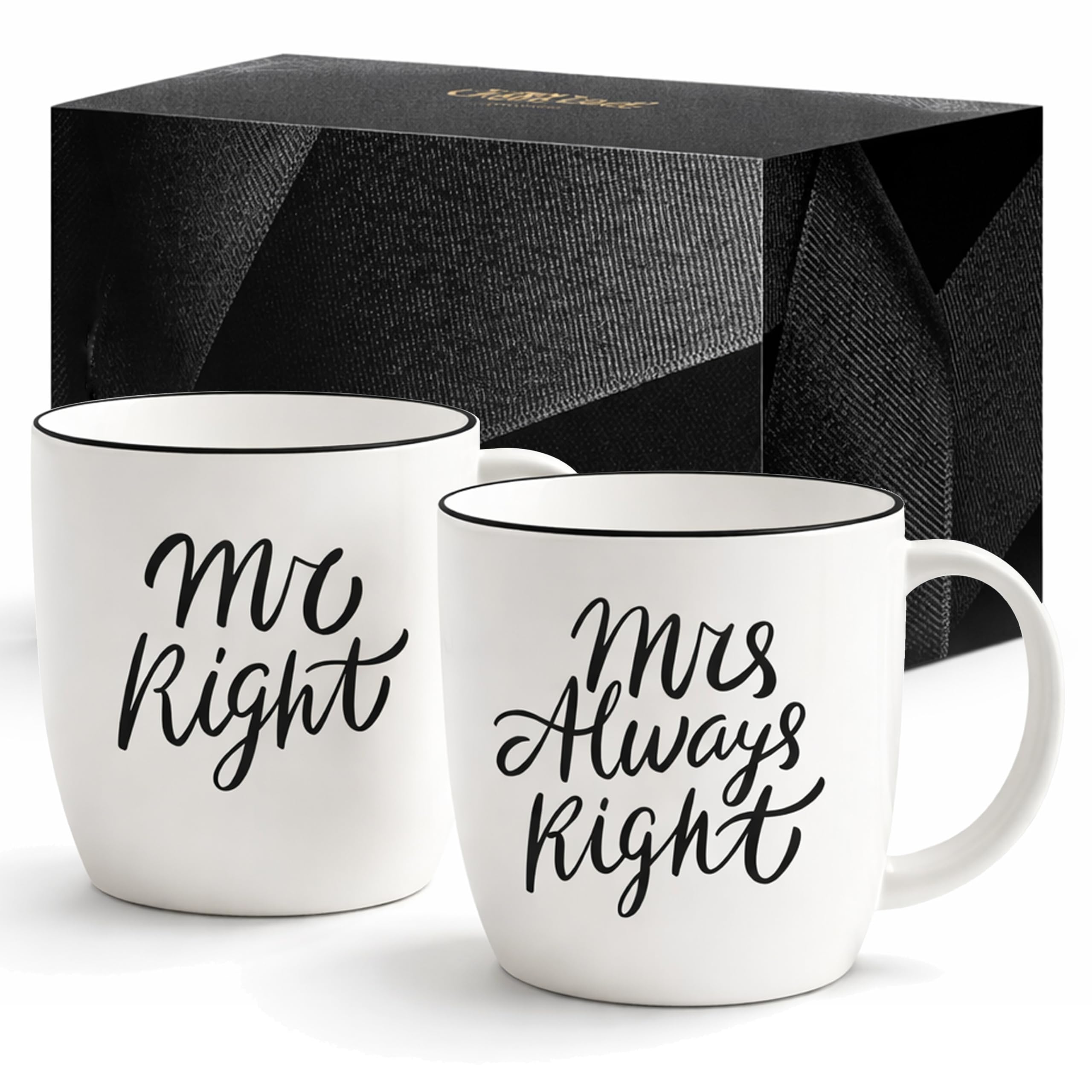 Triple Gifffted Mr Right Mrs Always Right Coffee Mugs Gifts Ideas for Couples, Wedding Anniversary, Engagement, Christmas, His & Hers, Bride and Groom, Parents, Newlyweds Bridal Shower, Ceramic 380ml