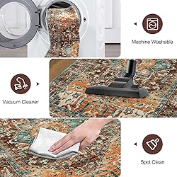 Washable Runner Rug, 2'3" x 14' Non-Slip Boho