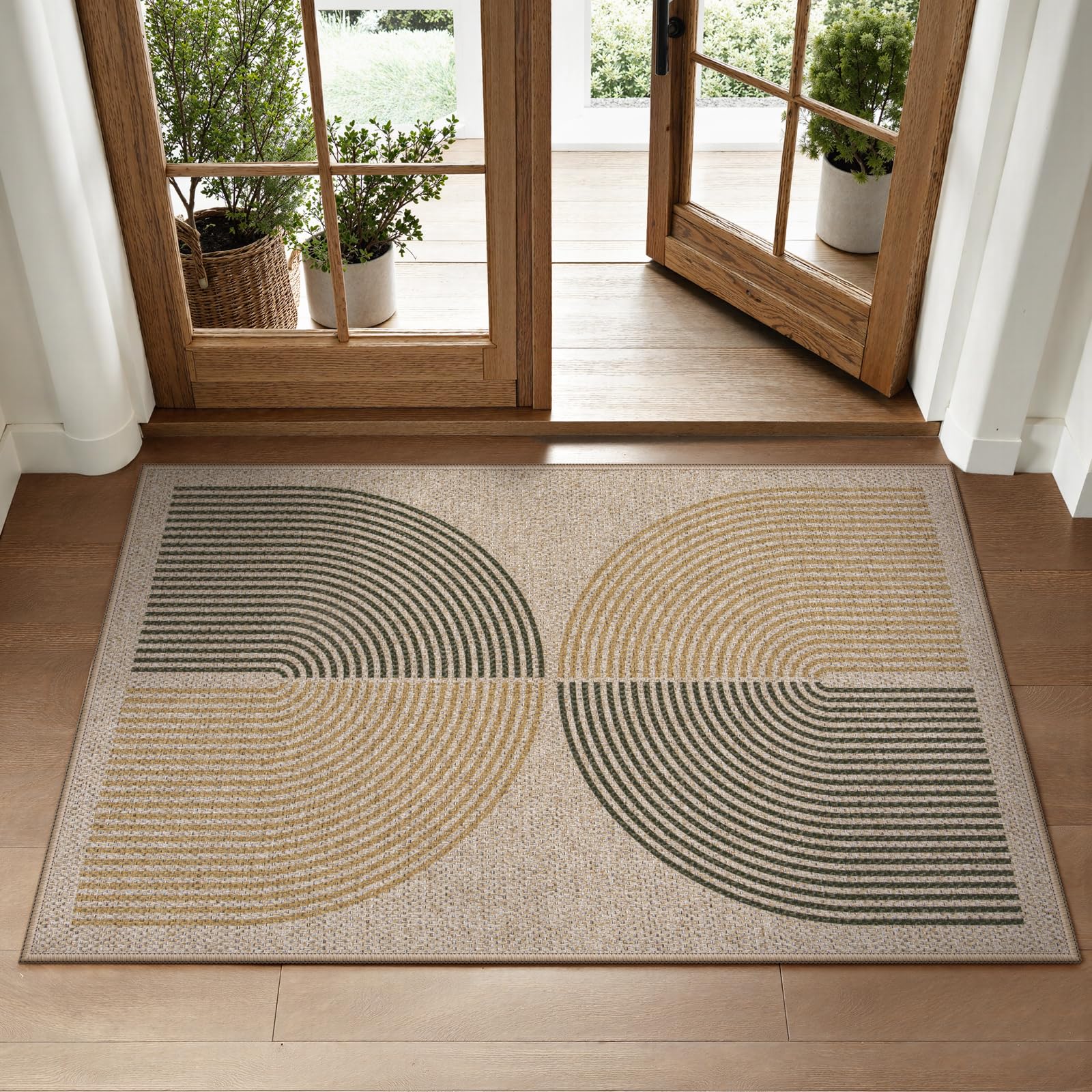 Lahome Enfys Rainbow Easy Jute Rug, 2x3 Entryway Rug Indoor Outdoor Front Door Mat, Farmhouse Neutral Non Slip Non Shedding Washable Kitchen Mats for Floor Foyer