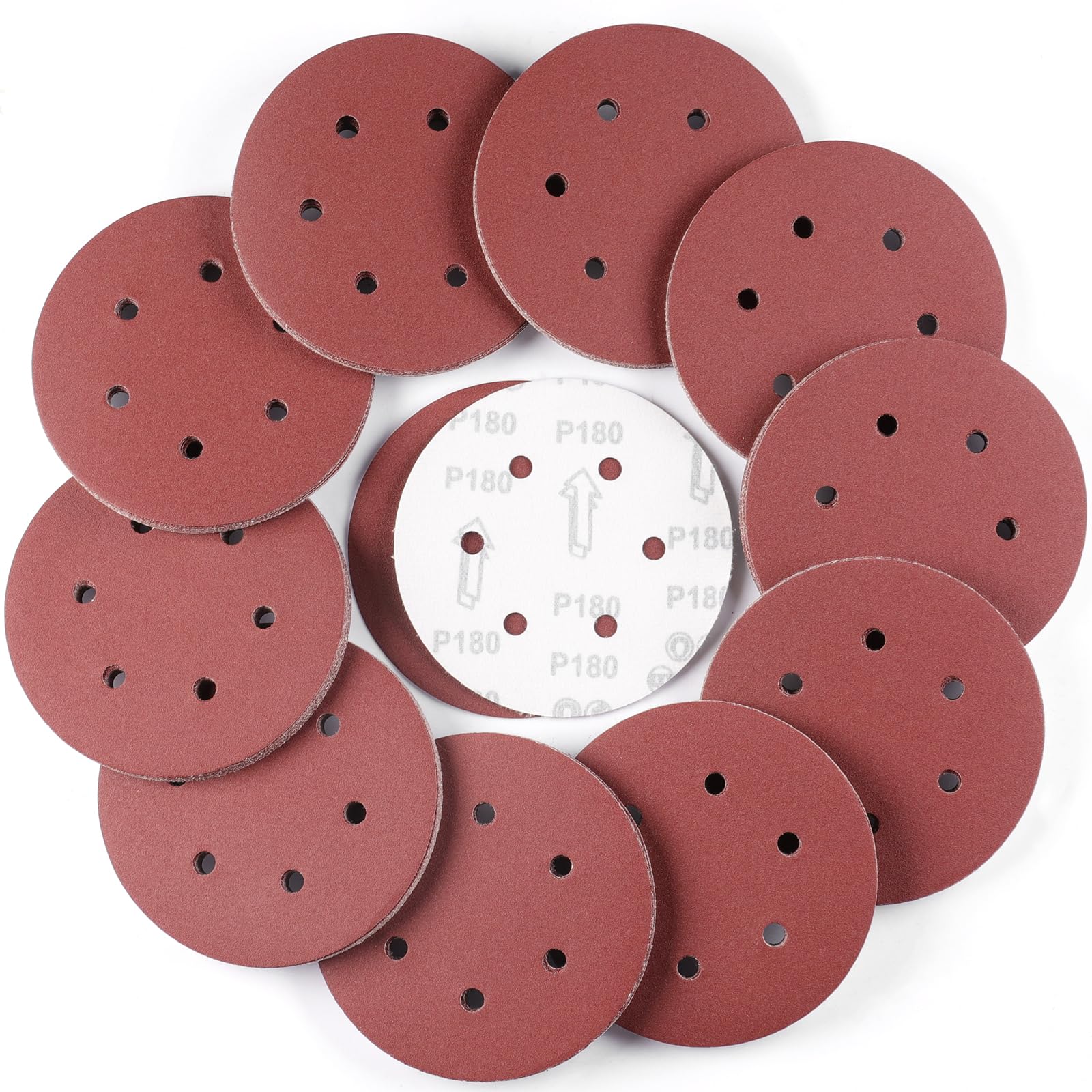 Sruhrak 100 Pcs Sanding Discs, 150mm Sanding Pads Set Hook and Loop 180 Grits Sandpaper for Random Orbital Sander — image 1