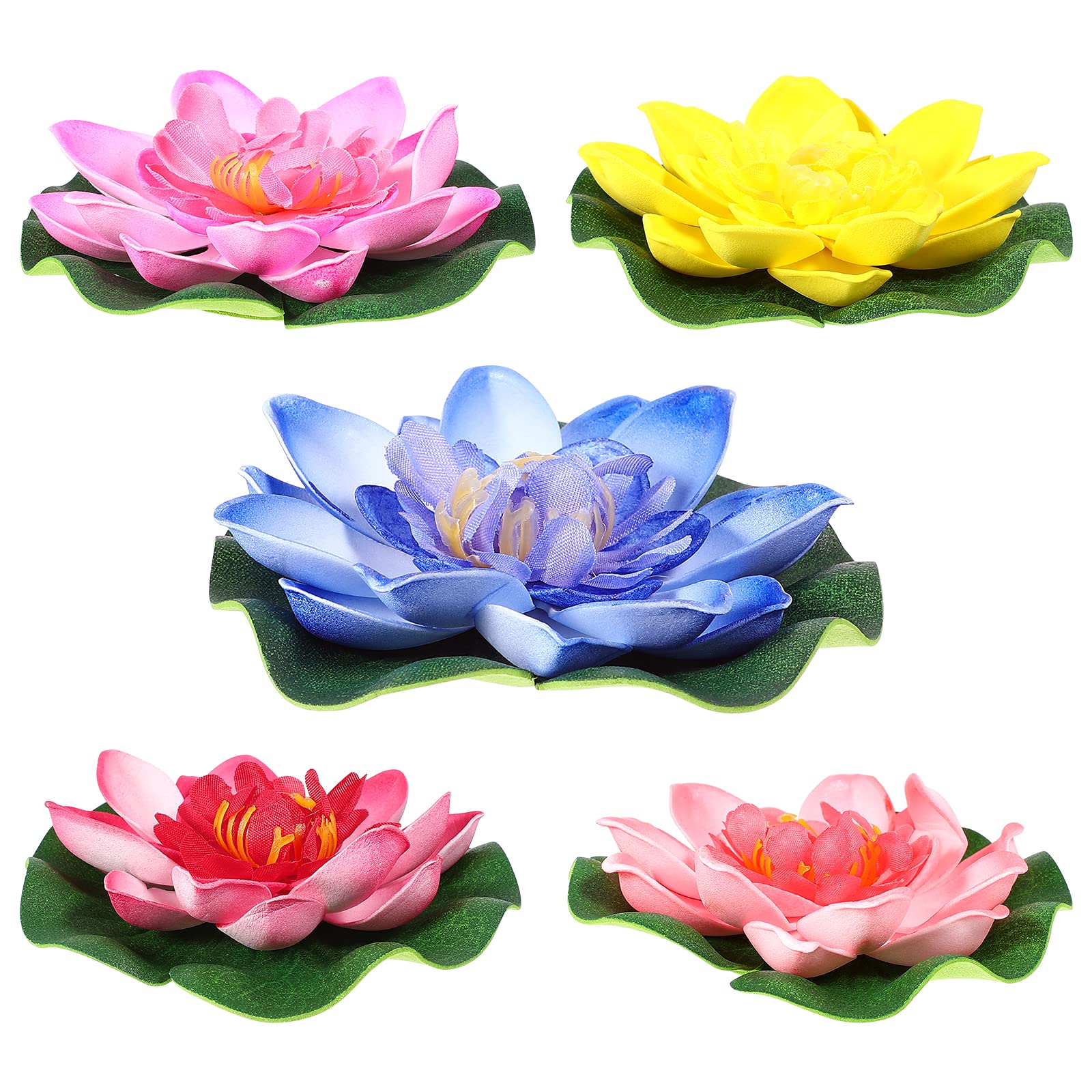 Homoyoyo 5Pcs 10cm Artificial Floating Foam Lotus Flowers Water Lily EVA Lotus Flowers Floating Pond Decor for Home Outdoor Garden Patio (Red/Pink/Yellow//Light Pink)