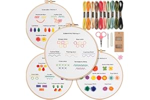 CDThinkingU 4 Sets Embroidery Kit for Beginners, Starter Cross Stitch Kits for Adults Kids, Stitch Learning DIY Kit with Easy Instruction Video, Stamped Patterns, Hoop, Threads and Needles