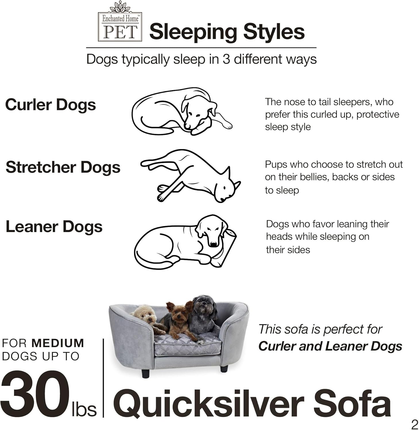 Enchanted Home Pet Quicksilver Pet Sofa Bed, 34 by 3 by 15.5-Inch, Silver : Pet Furniture : Pet Supplies